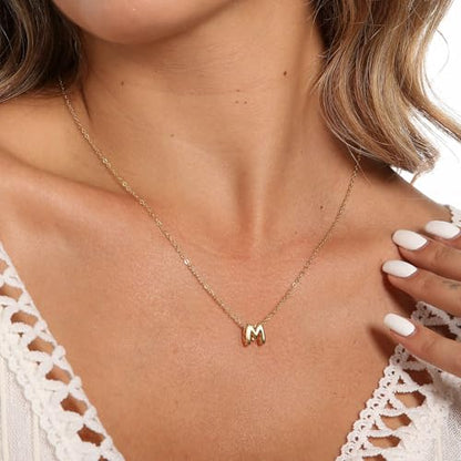 stino 4PCs Bubble Initial Letter Necklace Set, No Tarnish 14K Gold Plated Alphabet Pendant, Jewelry for Women - style: Aa
