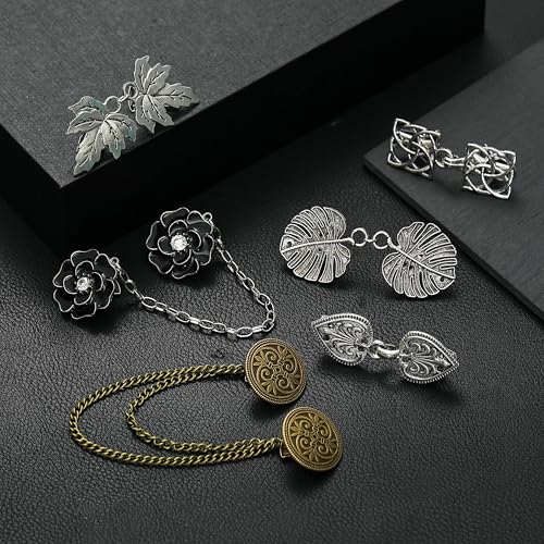 Vintage Sweater Cardigan Shawl Chain Clips Swirl Cape Cloak Collar Clasp Pin Retro Shirt Dress Lapel Brooch Pins Rose Flower Leaf Pearl Heart Rhinestone Renaissance Brooch Clip For Women Men - style: Vintage