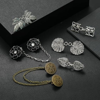 Vintage Sweater Cardigan Shawl Chain Clips Swirl Cape Cloak Collar Clasp Pin Retro Shirt Dress Lapel Brooch Pins Rose Flower Leaf Pearl Heart Rhinestone Renaissance Brooch Clip For Women Men - style: Vintage