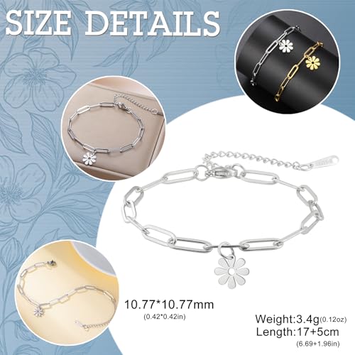 Dreamtimes Daisy Flower Anklets for Women Leaf Anklet Dainty Beach Anklet Jewelry Stainless Steel Adjustable Foot Chain Summer Boho Charm Foot Ankle Bracelet Jewelry - color: Daisy-Silver