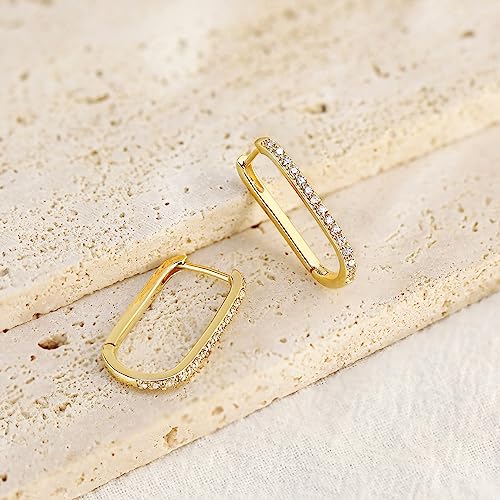 Me&Hz Gold Huggie Earrings Small Huggie Hoop Earrings for Women 14K Gold Plated Hypoallergenic Cubic Zirconia Huggies Mini Silver Hoop Earring for Women - color: Paperclip Hoop - CZ, Gold