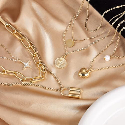 MEDOJO 93 Pcs Golden Jewelry Set for Women Costume Jewelry Pack Golden Plated Necklace Bracelet Stackable Ring Earrings Jewelry for Christmas New Year