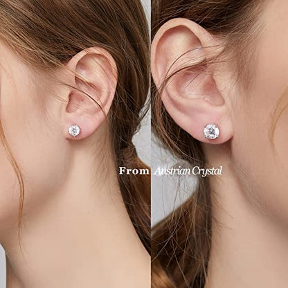 Jiamiaoi Stud Earrings Screw Back Sterling Silver Cubic Zirconia Stud Earrings Set 4 Millimeters-8 Millimeters Nickle Free Hypoallergenic Earring Studs - color: D-Flat-Round Silver, size: 5mm