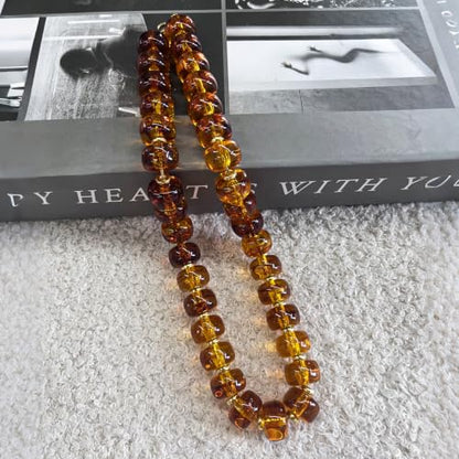 Colorful Chunky Resin Beaded Choker Necklaces for Women | Multicolor Beads, Sturdy Metal Chain, Adjustable, Detachable, Lightweight, Summer Beach Boho, Trendy Statement Jewelry Gift - color: Amber