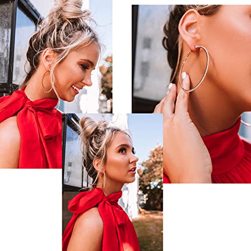 925 Sterling Silver Earrings Large Rhinestone Hoop Earrings Big Cubic Zirconia Hoop Earrings Thin Rhinestones Round Hoop Earrings for Women 20/30/40/50/60/70mm Sparkly Hoops With Crystals for Womens - color: Silver,70mm