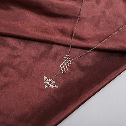18K Gold Plated Stainless Steel Bee Honeycomb Pendant Necklace, Adjustable Y Lariat Conch/Guitar/Horseshoe Necklace for Women - color: Rose Gold, style: Bee