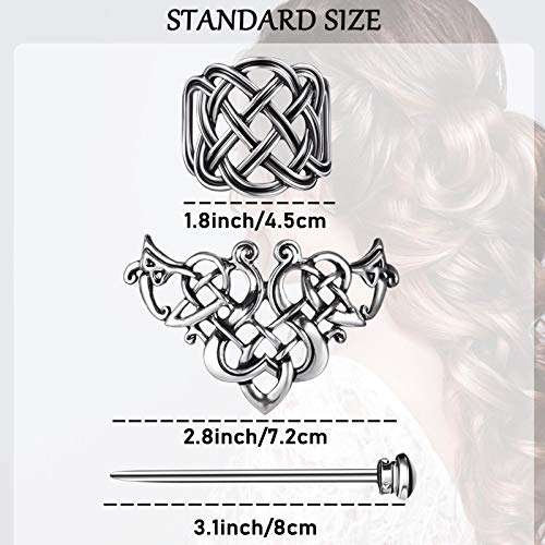 WILLBOND 2 Pieces Viking Celtic Hair Clips Hairpins Viking Silver Hairs Stick Celtic Knot Jewelry Hair Clips for Ladies or Women - color: Traditional