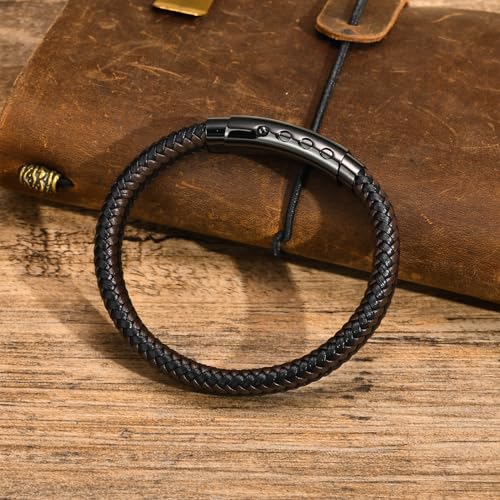 VNOX Men's Inspirational Mantra Engarved Handmade Braided Leather Adjustable Cuff Bangle Bracelet Encouragement Motivational Gift for Men - style: Black-Brown