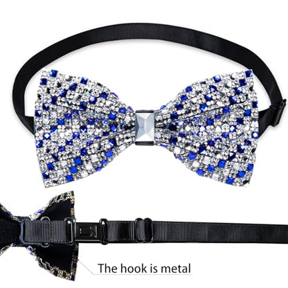 DiBanGu Mens Rhinestone Bow Tie with Ring and Lapel Pin Set | Adjustable Strap,Pre-tied Style,3PCS,Sequin Diamond Bowties，Solid/Mix Color,Shiny Accessory,for Party Prom Banquet Wedding - color: Royal Blue
