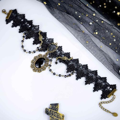 Olbye Black Choker Necklace for Women Gothic Lace Chokers Collar Statement Rhinestone Goth Costume Accessories Halloween Necklace Jewelry - color: Black C