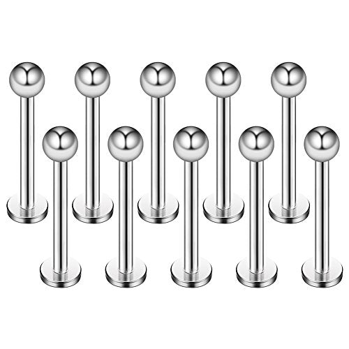 16G 316L Stainless Steel 3mm Ball Labret Monroe Lip Ring Tragus Helix Cartilage Earring Stud Barbell Bar Length 6mm 8mm 10mm 12mm Body Piercing Jewelry - color: Silver, size: 10MM