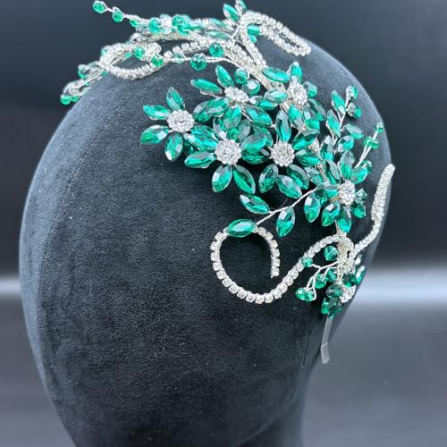Rhinestone Bride Headband, Wedding Headpiece for Brides, Bridal Hair Accessories(Green) - color: Green