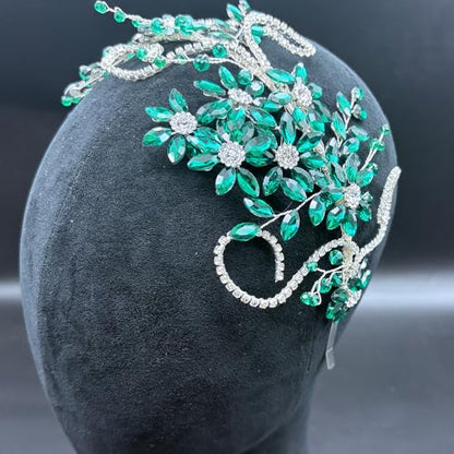 Rhinestone Bride Headband, Wedding Headpiece for Brides, Bridal Hair Accessories(Green) - color: Green