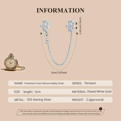 Heart Charm Clip Lock Spacer Stopper Charm Bead Bracelet 925 Sterling Silver Charms Safety Chain for Pandora Bracelets - color: Round Silver Safety Chain BSC1279