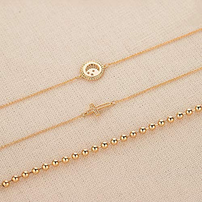LOYATA Chain Bracelet Gold Link 14K Gold Plated Dainty Pearl Bracelet Simple Jewelry Gift for Women - style: Bead Ball