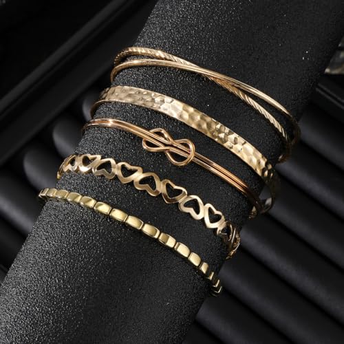 Golden Bangle Bracelets Set for Women, 14k Gold-Plated Multi Layer Stackable Cuff Bracelets, Personalized Boho Non Tarnish Adjustable Bangle Jewelry Gift for Her - color: 6PCS limitless