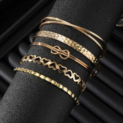 Golden Bangle Bracelets Set for Women, 14k Gold-Plated Multi Layer Stackable Cuff Bracelets, Personalized Boho Non Tarnish Adjustable Bangle Jewelry Gift for Her - color: 6PCS limitless