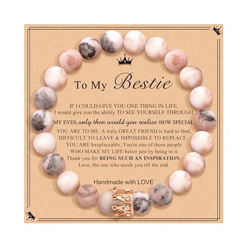 JoycuFF Woman Birthday Gifts Idea Friendship Gifts For Women Best Friends Besties Aunt Female Mom Daughter Granddaughter Gf Anniversary Christmas Graduation Healing Stone Crown Gifts For Her - style: 3.My Bestie Gift-Pink Zebra Jasper