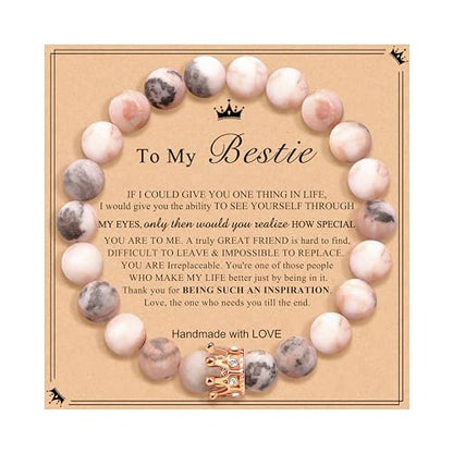 JoycuFF Woman Birthday Gifts Idea Friendship Gifts For Women Best Friends Besties Aunt Female Mom Daughter Granddaughter Gf Anniversary Christmas Graduation Healing Stone Crown Gifts For Her - style: 3.My Bestie Gift-Pink Zebra Jasper