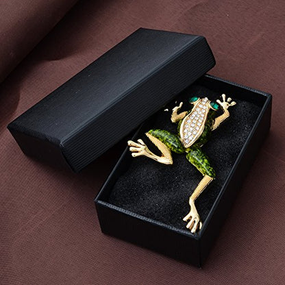 Vintage Gold Tone Crystal Green Enamel Frog Brooch Pin Lucky Symbol Animal Pin
