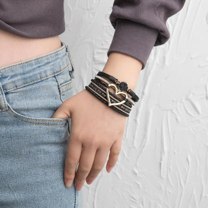 Rantanto Leather Wrap Bracelets For Women Gold Twist Lock Buckle Wrist Cuff | PU leather,Skin-friendly,Boho Stackable Wristband,Fashion Daily Jewelry,Trend Casual Party Bangle,Fit For Birthday, Holiday - color: Heart Black