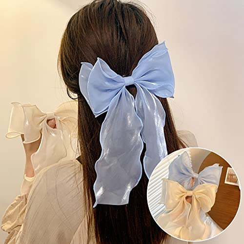 papasgix Hair Bow Clips: Big Solid Color Silk Ribbons for Women & Girls (4: Champagne, Blue, Purple, Pink) - color: Champagne+Blue+Purple+Pink