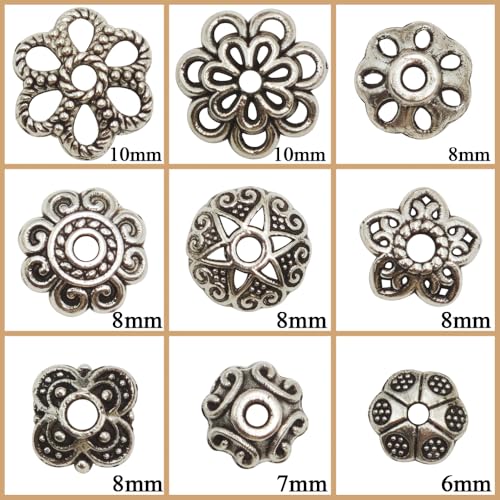 INSPIRELLE 450 Pieces Antique Silver Bead Caps Metal Alloy Filigree Flower Cup Shape Bead for Bracelet Necklace Earring Jewelry Making - color: 450x Bead Caps