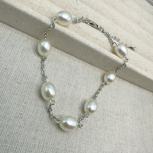 Anklet for Women Layered Anklets Women Double Heart Silver Bohemian Pearls Flat Chain Ankle Bracelet Charm Beaded Dainty Foot Jewelry Heart Charm Dainty Layer Anklets Trendy - color: Silver Pearl