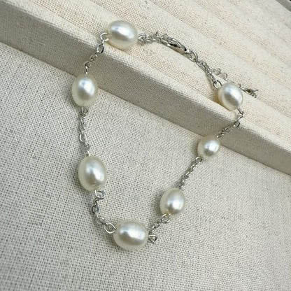 Anklet for Women Layered Anklets Women Double Heart Silver Bohemian Pearls Flat Chain Ankle Bracelet Charm Beaded Dainty Foot Jewelry Heart Charm Dainty Layer Anklets Trendy - color: Silver Pearl