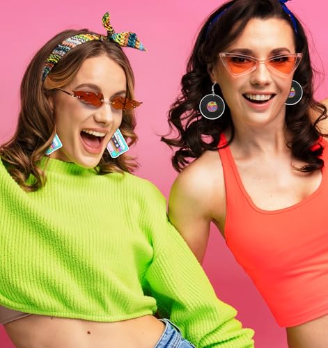 3Pairs 80s Earrings for Women Retro, Retro Cassette Tape Hoop 80s Earrings for Women, Lightweight Acrylic Dangle Earring for Costume & Party (Candy Colors)
