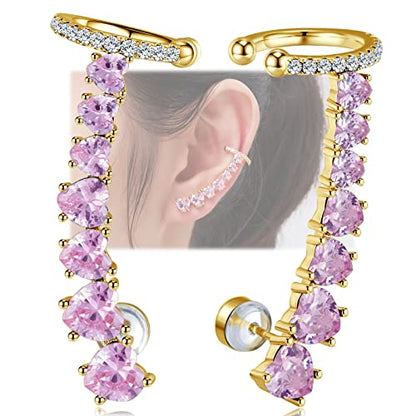 925 Sterling Silver Post Stud Earrings for Women Cartilage Ear Cuffs Hoop Climber 7 Multcolors Cubic Zirconia CZ Hypoallergenic Piercing Gifts For Her - color: Pink Gold