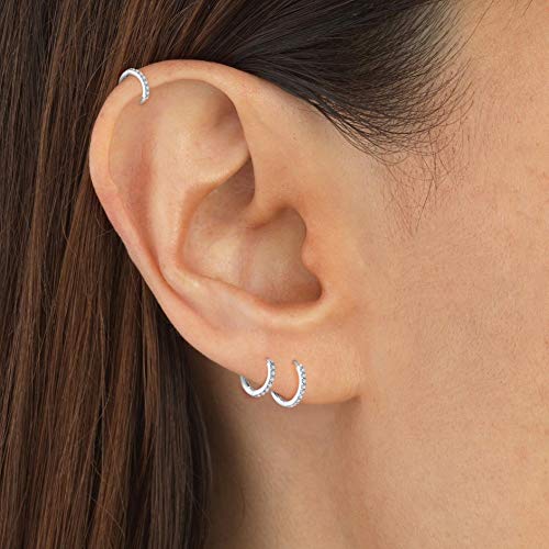 3 Pairs 925 Sterling Silver Small Hoop Earrings for Women Men | Cubic Zirconia, 14K White Gold Plated Huggie Hoop Earrings, Hypoallergenic - style: F-silver 8mm*2, 10mm*1