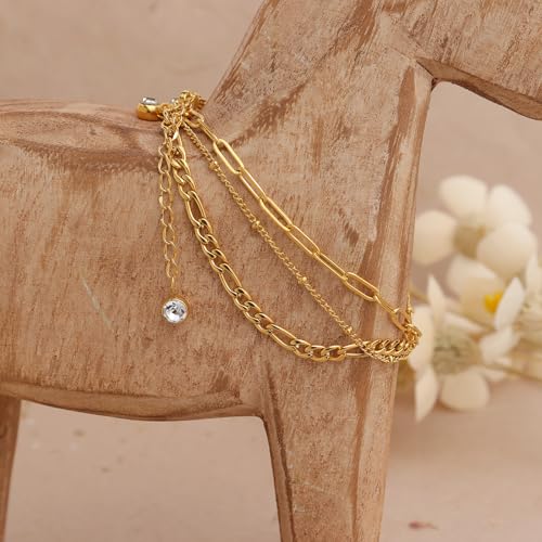 Dainty Gold Shell Pearl Ankle Bracelets for Women, Trendy Anklet Stack Charm Bracelet Adjustable Chain Summer Ocean Beach Accessories Fashion Jewelry Gift - color: Paperclip Beaded Link Chain