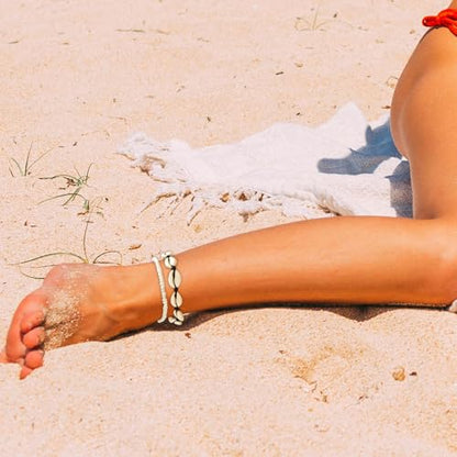 3PCS Boho Anklets for Women Summer Beach Women's Ankle Bracelets Beaded Anklet Bracelet Waterproof Beach Anklets Shell Starfish Anklet Foot Chain Jewelry for Women - color: 2PCS/black rope