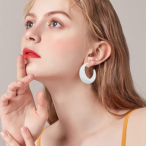 Acrylic Resin C Shape Colorful Hoop Trendy Chunky Cute Candy Earrings - Jewelry for Women - color: White