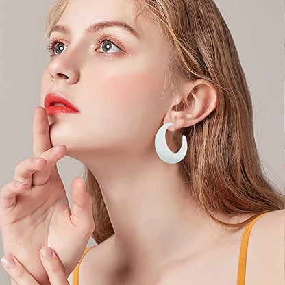 Acrylic Resin Earrings 70s 80s Colorful Hoop Earrings C Shape Trendy Chunky Cute Candy Earrings Jewelry for Women - color: White