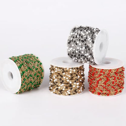 33FT 2mm Gold Cable Chains Green Enamel Chains Bulk Roll for Jewelry Making | 18K Gold PVD Plated Stainless Steel Enamel Beaded Chains Roll for Necklace Bracelet - color: Gold Green Beads