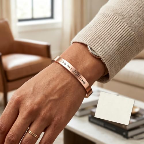 This Too Shall Pass But F*cking Hell Mantra Cuff Bracelets, Stainless Steel Inspirational Cuff Bracelets with Hidden Message Engraved Bracelet Open Adjustable Self-Reminder Bangle Motivational Jewelry for Women - color: Arrow Rose Gold
