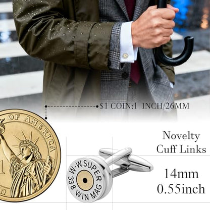HAWSON Various Unique Cuff Links Mens, Animal/Tactical/Music/Holiday/Cufflinks, Themed Wedding Dinner Party Gift Suit Accessories - style: Silver Bullet Caliber