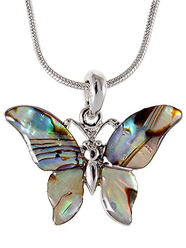 Alilang Silver Tone Abalone Colored Stone Butterfly Insect Wings Pendant Necklace - color: Butterfly
