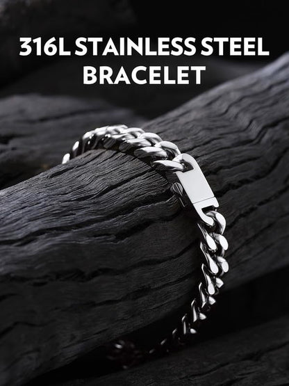 Bandmax Mens Hip Hop Cuban Link Bracelets 5/7/9/12MM Stainless Steel Miami Curb Chain Bracelet Silver/Gold Plated/Black Wristlet Chains for Men 7"-9" - color: 07 9MM-Steel