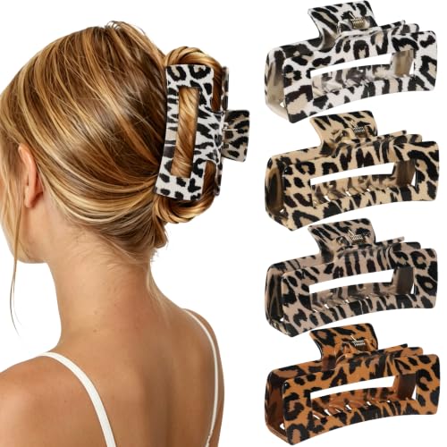 laxizar 4 Pcs Hair Clips 4.1 Inch Claw Clips Leopard Hair Accessories - color: leopard print 4