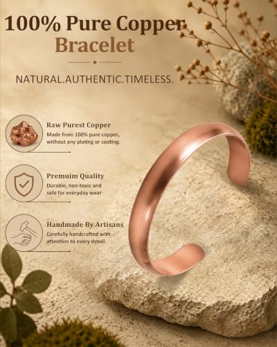 MagEnergy Copper Bracelet for Men Women, Tibetan 100% Pure Copper Bracelet, Real Raw Handmade Cuff Bangle, Pulsera de Cobre - color: Copper-13MM