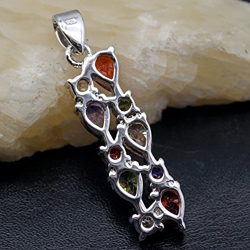 Hermosa Multi Gemstone Pendants Garnet Amethyst Morganite Peridot Promise Wedding Party Necklaces Pendants (Silver Color)