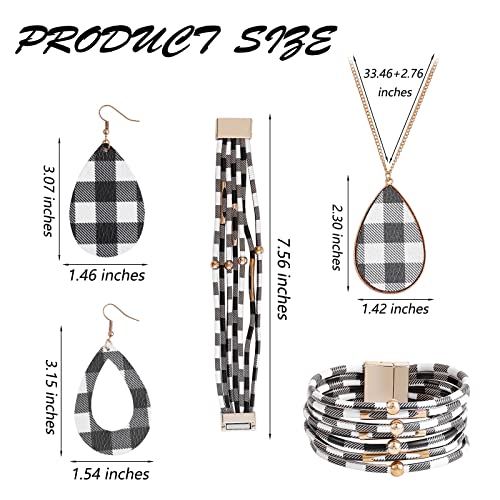 Ornaland 4 Pcs Leather Earrings Necklace Bracelet Set Print Earrings Faux Leather Necklace Multi-Layer Bracelet Jewelry Set Gifts for Women - color: A4