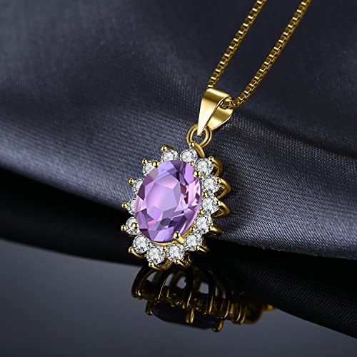 JewelryPalace Princess Diana Kate Middleton Natural Amethyst Citrine Garnet Peridot Topaz Created Ruby Sapphire Simulated Emerald Pendant Necklace for Women, 925 Sterling Silver Gemstone Jewelry Set - color: K-Yellow Gold Plated Brass-Purple CZ