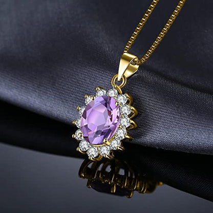 JewelryPalace Princess Diana Kate Middleton Natural Amethyst Citrine Garnet Peridot Topaz Created Ruby Sapphire Simulated Emerald Pendant Necklace for Women, 925 Sterling Silver Gemstone Jewelry Set - color: K-Yellow Gold Plated Brass-Purple CZ