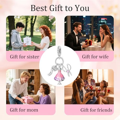 S925 Sterling Silver Cute Bead Charm for Pandora Bracelets and Necklaces | Lucky Clover Cute Animal Pink Bow Cherry Butterfly Pendant Bead Charms Jewelry Making Gifts for Women Valentines Mother's Day - style: Fashion Designer Dangle Charm