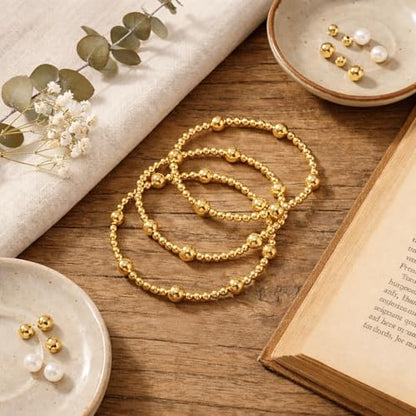 Gold Bracelets for Women, Beaded Cross Stack, Non Tarnish Set，Set-1 | Gold Beaded Bracelet Stack with Stretch Fit, Waterproof Finish and Dainty Design for Everyday Wear and Gifts - color: Colors-14