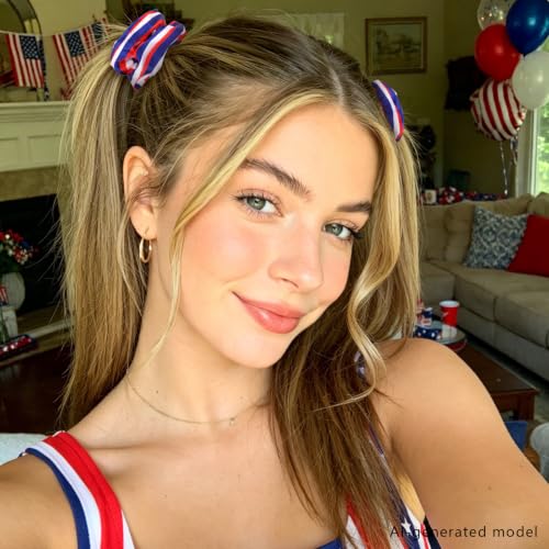 Semato 16 Pcs 4th of July Satin Scrunchies Patriotic Red White Blue Hair Ties Independence Day Ponytail Holders Hair Accessories for Women Girls - color: 4th of july